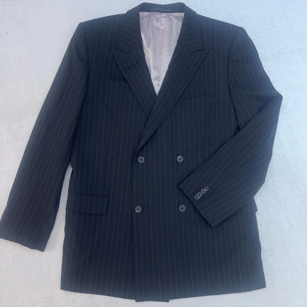 Gucci Men's Pinstripe Double Breasted Suit Black Wool Blend Jacket Pants 52R
